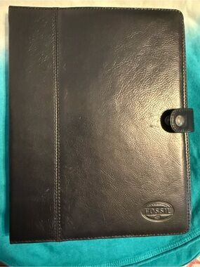 Fossil Black Leather Folio Tablet Cover with Snap